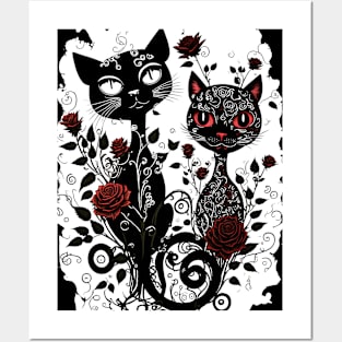 Gothic cats couple #1 Posters and Art